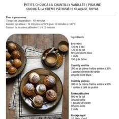Petits choux à la chantilly vanillée - praliné et Choux à la crème pâtissière et glaçage royal