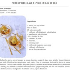 Poires pochées aux 4 épices et bleu de Gex