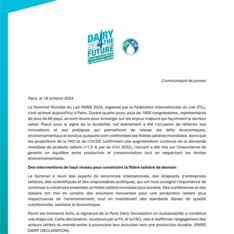 Communiqué de clôture du Sommet Mondial du lait