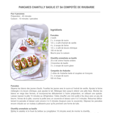 Pancakes chantilly basilic et sa compotée de rhubarbe