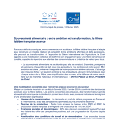 CP - Souveraineté alimentaire - entre ambition et transformation, la filière laitière française avance