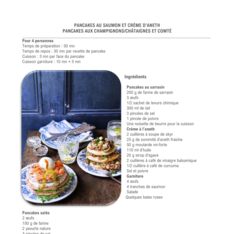 Pancakes au saumon et crème d’aneth et aux champignons-châtaignes et comté