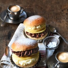 Burger aux pommes et duo de ganaches au chocolat