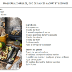 Maquereaux grillés, duo de sauces yaourt et légumes