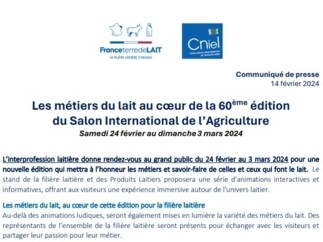 Communiqué de presse - Les métiers du lait au cœur de la 60ème édition du Salon de l'Agriculture