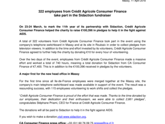 2018 04 11 322 employees from Credit Agricole Consumer Finance take part in the Sidaction fundraiser.PDF