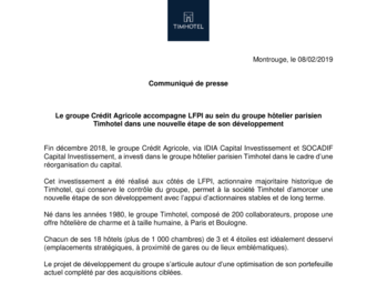 2019 02 08 Le groupe Crédit Agricole accompagne LFPI au sein du groupe hôtelier parisien Timhotel.pdf