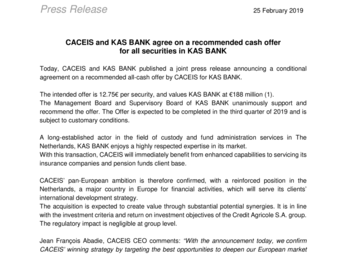 2019 02 25 CACEIS and KAS BANK agree on a recommended cash offer for all securities in KAS BANK.pdf