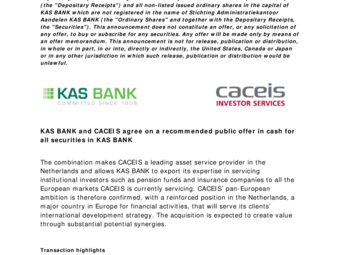 2019 02 25 KAS BANK and CACEIS agree on a recommended public offer in cash for all securities in KAS BANK (long).pdf