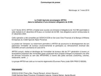 2019 03 07 Le Crédit Agricole accompagne Artea dans la réalisation d'une émission obligataire de 25M€.pdf