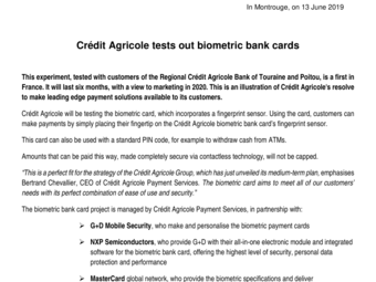 2019 06 13 (GB) Le Crédit Agricole expérimente la carte biométrique.pdf