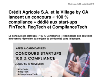 2019 09 30 Crédit Agricole S.A. et le Village by CA lance un concours « 100 % compliance ».pdf