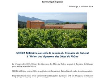 2019 10 02 SODICA Millésime conseille la cession du Domaine de Galuval.pdf
