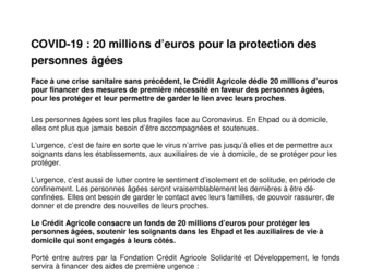 COVID-19 : 20 millions d’euros pour la protection des personnes âgées
