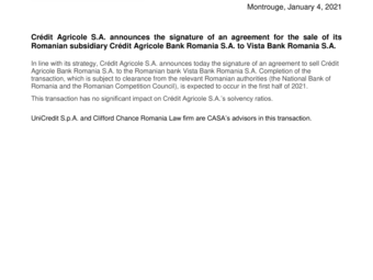 2021 01 04 Crédit Agricole S.A. announces the signature of an agreement for the sale of its Romanian subsidiary.pdf