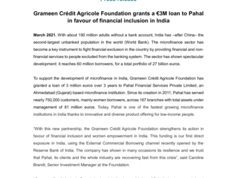 2021 03 31 Grameen Crédit Agricole Foundation grants a €3M loan to Pahal in favour of financial inclusion in India.pdf