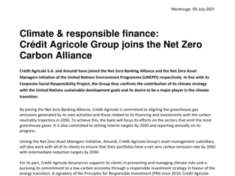 2021 07 09 Crédit Agricole Group joins the Net Zero Alliance
