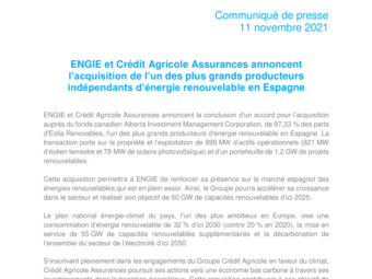 2021 11 11 ENGIE et Crédit Agricole Assurances annoncent l’acquisition de l’un des plus grands producteurs indépendants d’énergie renouvelable en Espagne.pdf