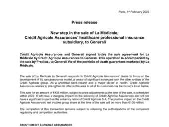 2022 02 01 CA Assurances - New step in the sale of La Médicale.pdf