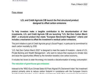 Launch of two LCL Carbon offsetting funds within the 'Climate