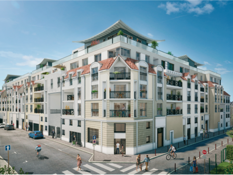 Présentation du témoin de façade de la Carré Balzac à Lagny-sur-Marne (77) : Un programme de 122 logements pour Crédit Agricole Immobilier et des équipements publics tels qu’une crèche municipale et un futur parking public rue Lallemant