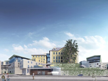 Crédit Agricole Immobilier et le Groupe PVG posent la première pierre de l’hôtel 4 étoiles Le Pélican,  situé au cœur du quartier de l’AVANT-SCENE à Annecy