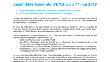 Assemblée Générale d’ENGIE du 17 mai 2019