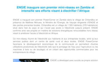ENGIE inaugure son premier mini-réseau en Zambie et intensifie ses efforts visant à électrifier l'Afrique
