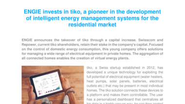 ENGIE investit dans tiko, entreprise pionnière dans le développement de systèmes intelligents de gestion de l’énergie pour le marché résidentiel