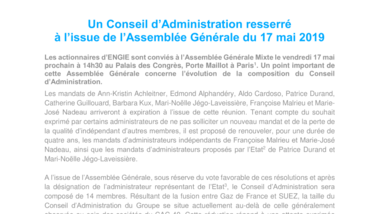 Un Conseil d’Administration resserré à l’issue de l’Assemblée Générale du 17 mai 2019