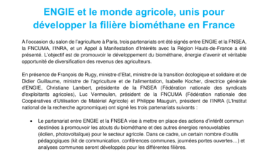 ENGIE et le monde agricole, unis pour développer la filière biométhane en France