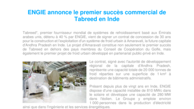 ENGIE annonce le premier succès commercial de Tabreed en Inde