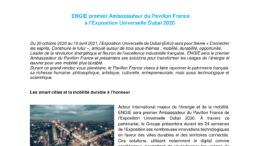 ENGIE premier Ambassadeur du Pavillon France à l’Exposition Universelle Dubaï 2020