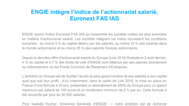 ENGIE intègre l’indice de l’actionnariat salarié, Euronext FAS IAS