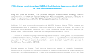 FEIH, détenue conjointement par ENGIE et Crédit Agricole Assurances, atteint 1,5 GW de capacités solaires et éoliennes