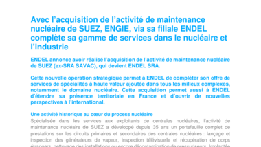 Avec l’acquisition de l’activité de maintenance nucléaire de SUEZ, ENGIE, via sa filiale ENDEL, complète sa gamme de services dans le nucléaire et l’industrie