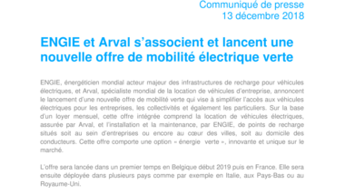 ENGIE et Arval s’associent et lancent une nouvelle offre de mobilité électrique verte
