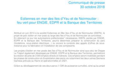 Eoliennes en mer des Iles d’Yeu et de Noirmoutier : feu vert pour ENGIE, EDPR et la Banque des Territoires