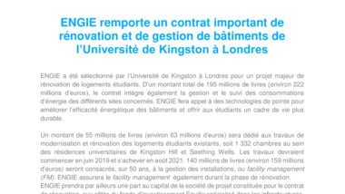 ENGIE remporte un contrat important de rénovation et de gestion de bâtiments de l’Université de Kingston à Londres