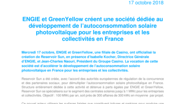 ENGIE et GreenYellow créent une société dédiée au développement de l’autoconsommation solaire photovoltaïque pour les entreprises et les collectivités en France