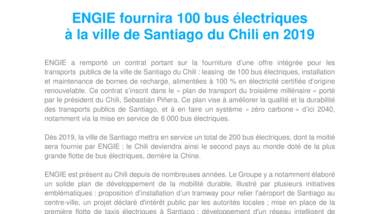 ENGIE fournira 100 bus électriques à la ville de Santiago du Chili en 2019