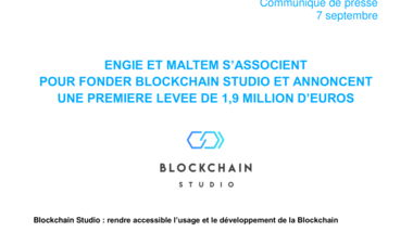 ENGIE et Maltem s'associent pour fonder Blockchain studio et annoncent une première levée de 1,9 million d'euros