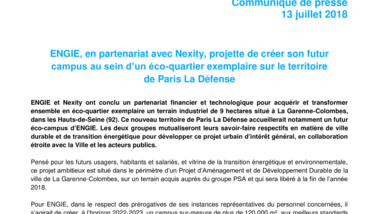 ENGIE, en partenariat avec Nexity, projette de créer son futur campus au sein d’un éco-quartier exemplaire sur le territoire de Paris La Défense