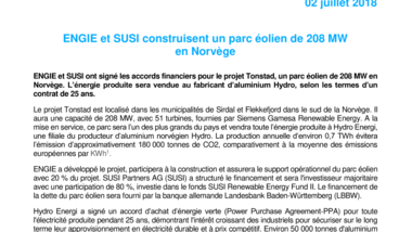 ENGIE et SUSI construisent un parc éolien de 208 MW en Norvège