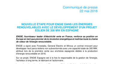 Nouvelle étape pour ENGIE dans les énergies renouvelables avec le développement d'un projet éolien de 300 MW en Espagne
