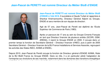 Jean-Pascal de PERETTI est nommé Directeur du Métier BtoB d’ENGIE