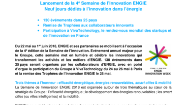 Lancement de la 4e Semaine de l’Innovation ENGIE Neuf jours dédiés à l’innovation dans l’énergie