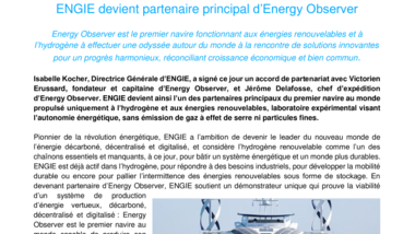 ENGIE devient partenaire principal d’Energy Observer