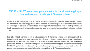 ENGIE et SUEZ partenaires pour accélérer la transition énergétique des territoires en développant l’énergie solaire