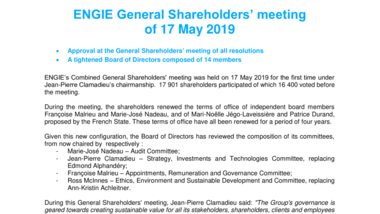 ENGIE General Shareholders’ meeting of 17 May 2019